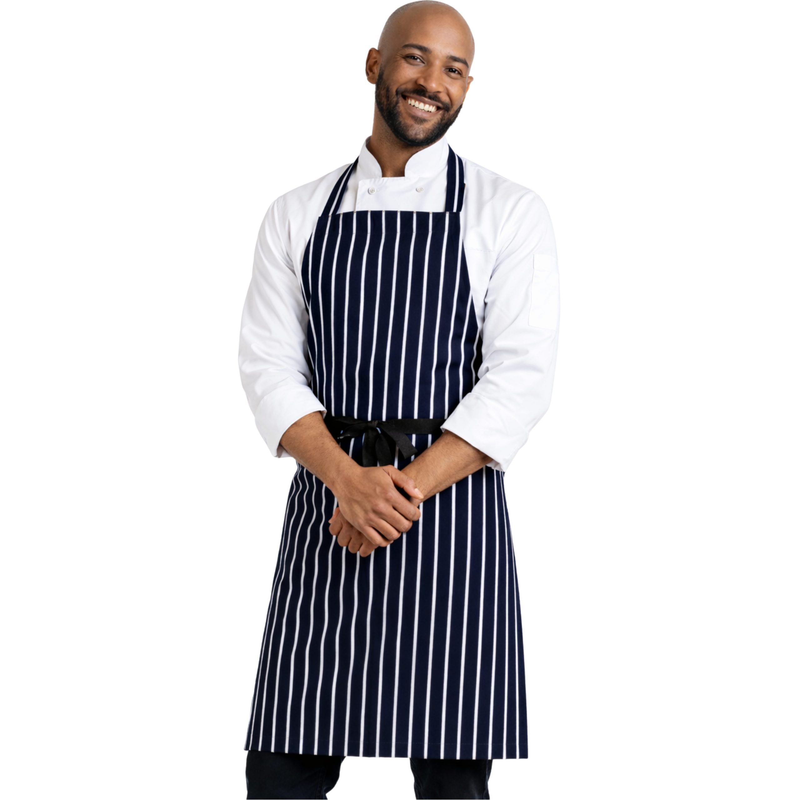 Unisex Adult Apron Navy Blue White Striped – hospitality workwear, UK Linen House