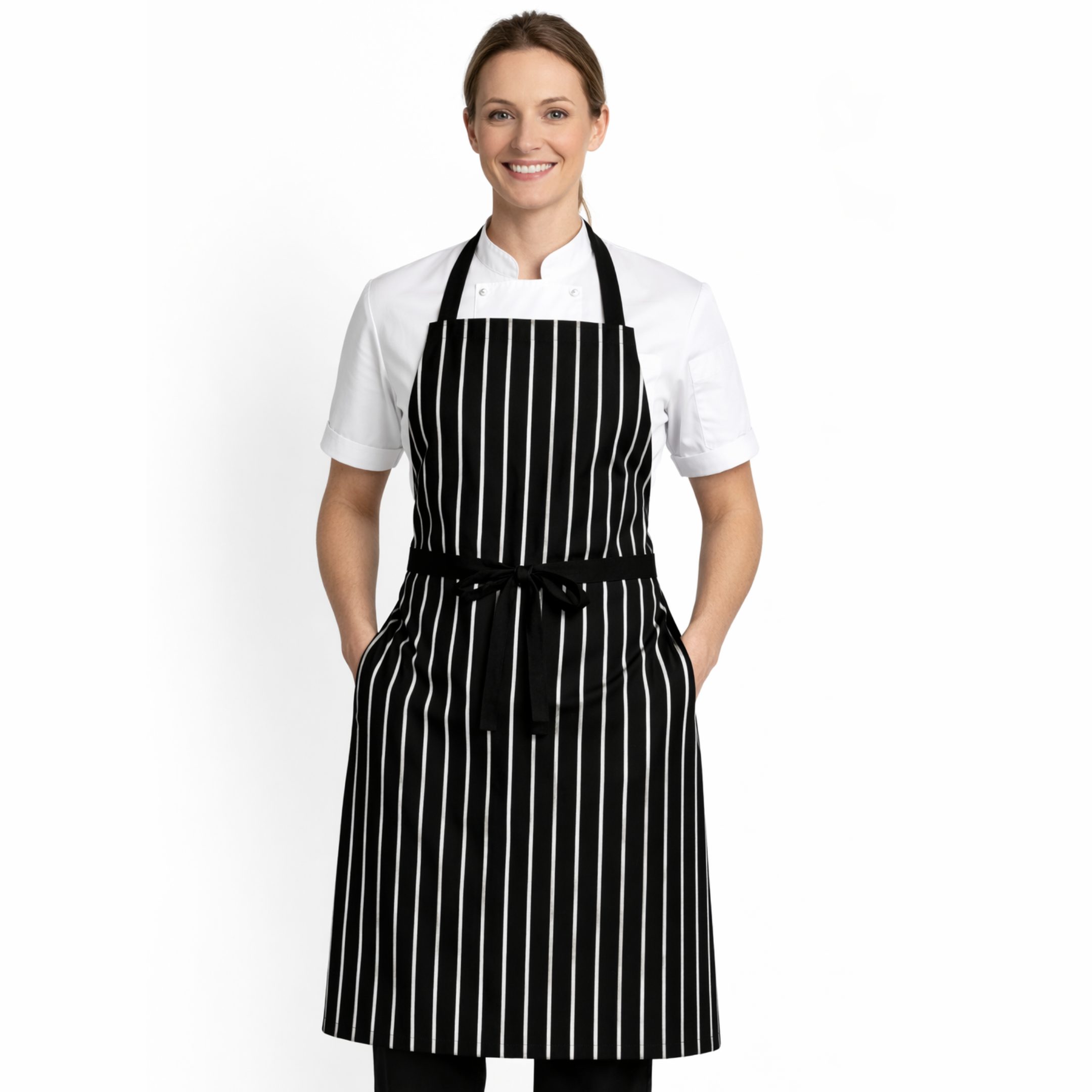Unisex Black white Striped Apron – hospitality workwear, UK Linen House