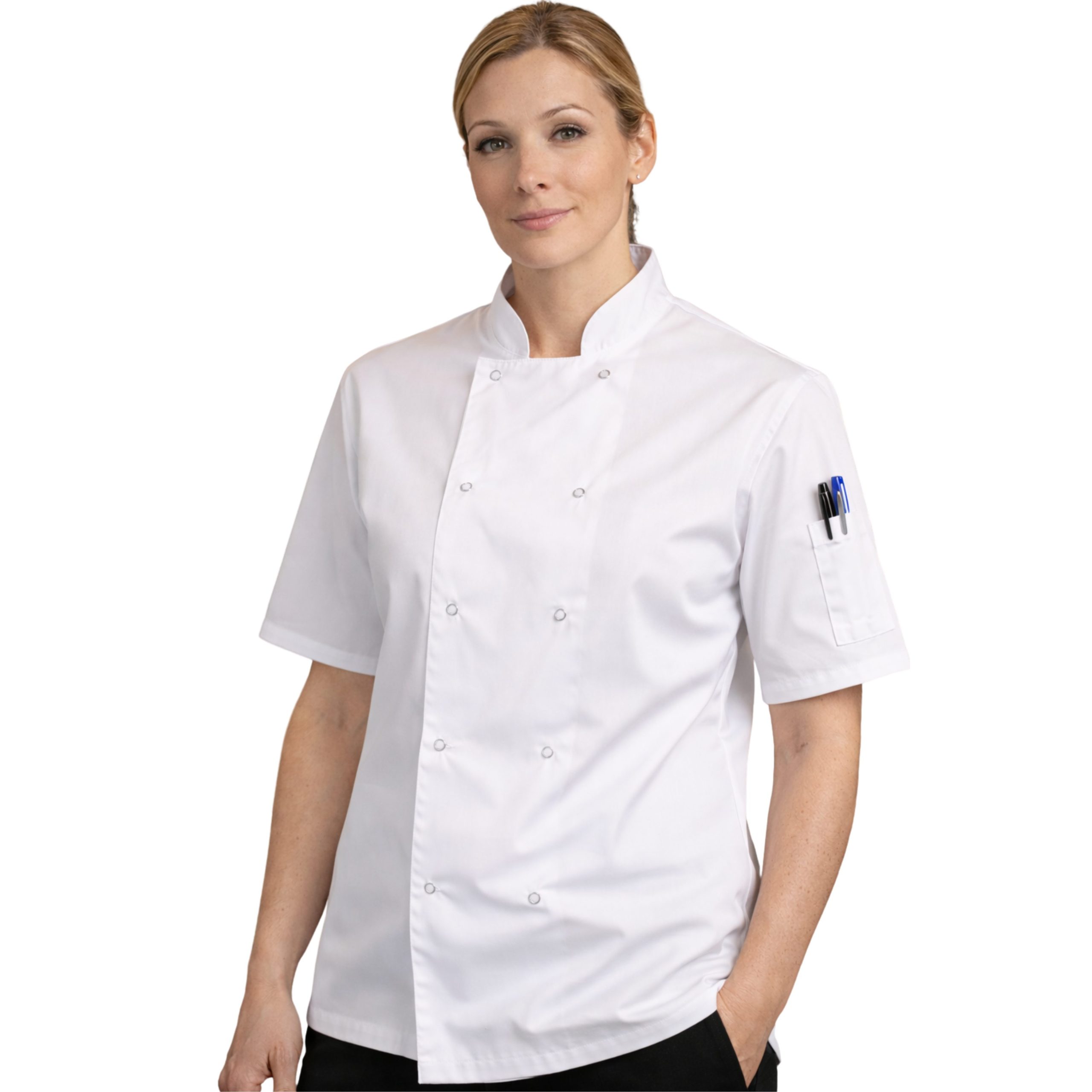 White Chefs Jacket Unisex Short Sleeve – hospitality workwear, UK Linen House
