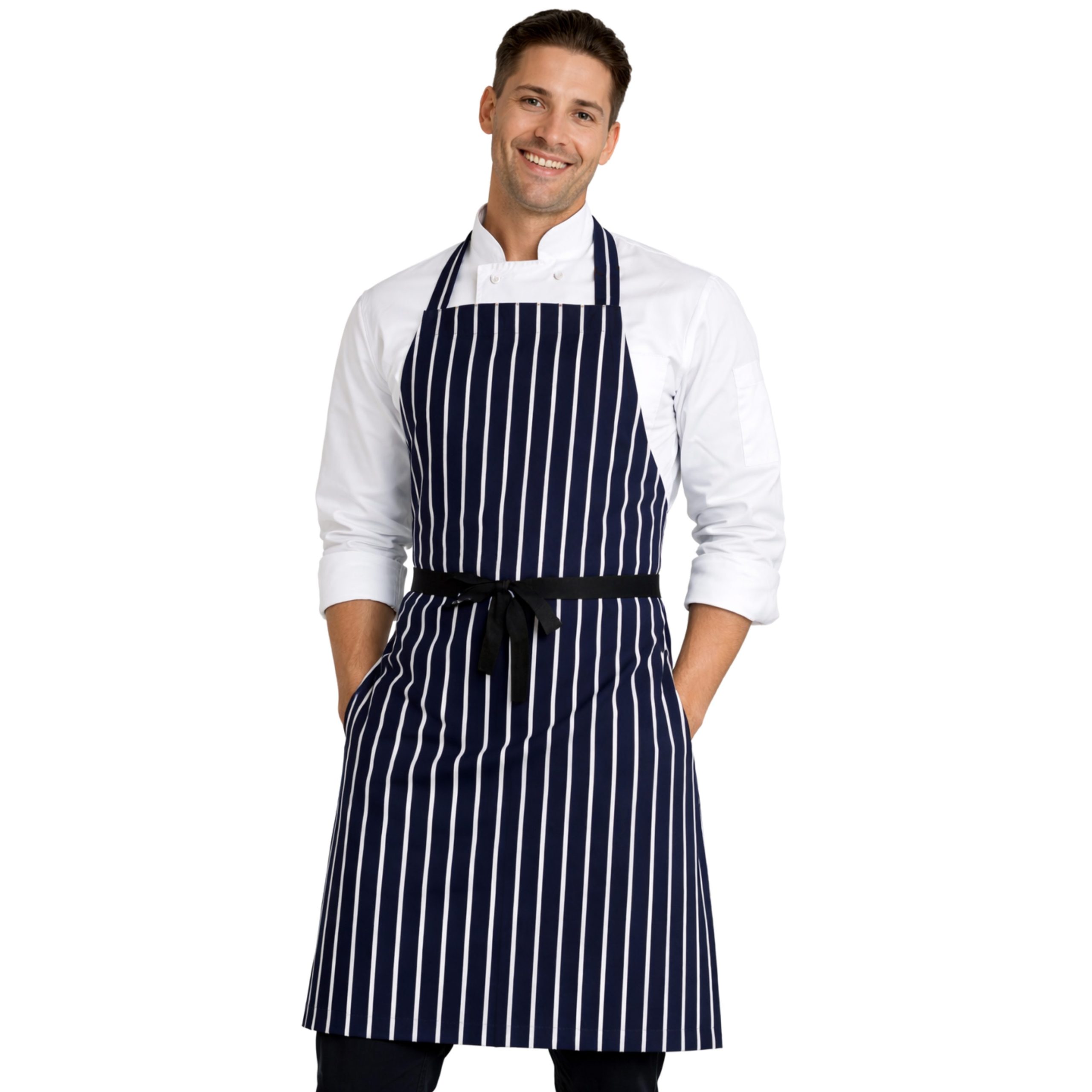 Unisex Adult Apron Navy Blue White Striped - Image 3
