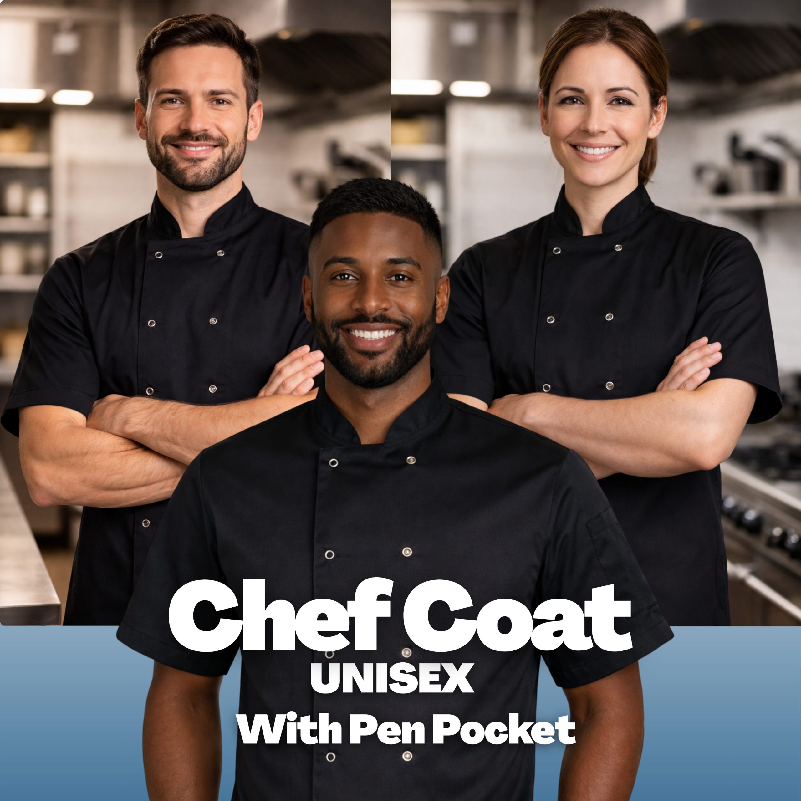 Black Chefs Jacket Unisex Short Sleeve - Image 2