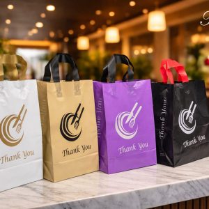 Loop Handle Takeaway Bags Large – Recyclable HDPE Food Delivery Carrier Bags with Cardboard Reinforced Handles