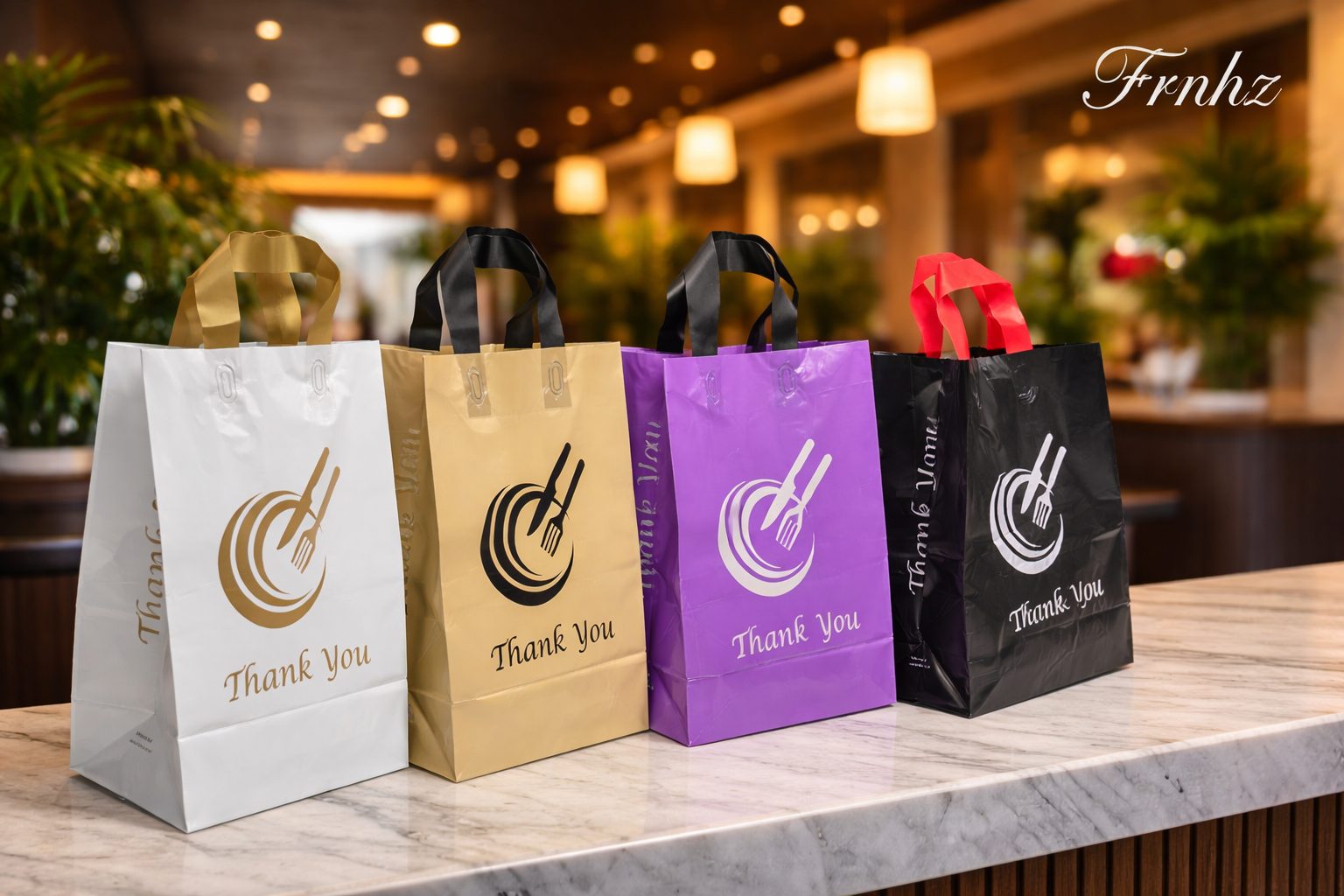 Loop Handle Takeaway Bags Large – Recyclable HDPE Food Delivery Carrier Bags with Cardboard Reinforced Handles