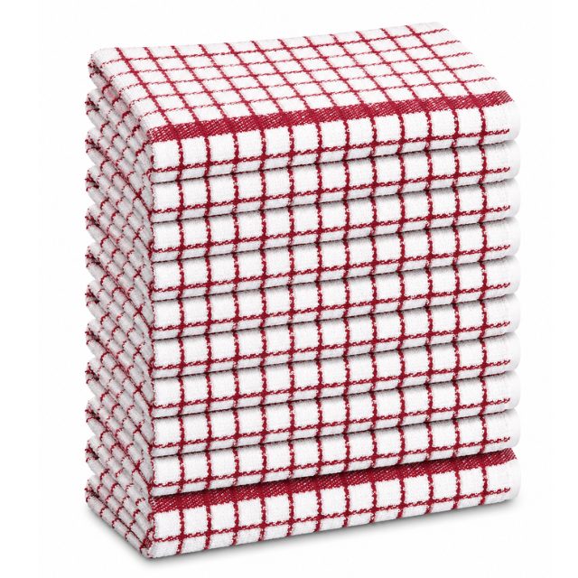 Terry Tea Towels White/Red