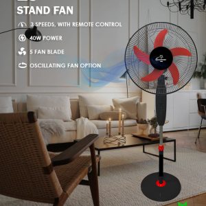Floor Standing Pedestal 16 Inch Black 5 blades Red Air Cooling with remote control Fan