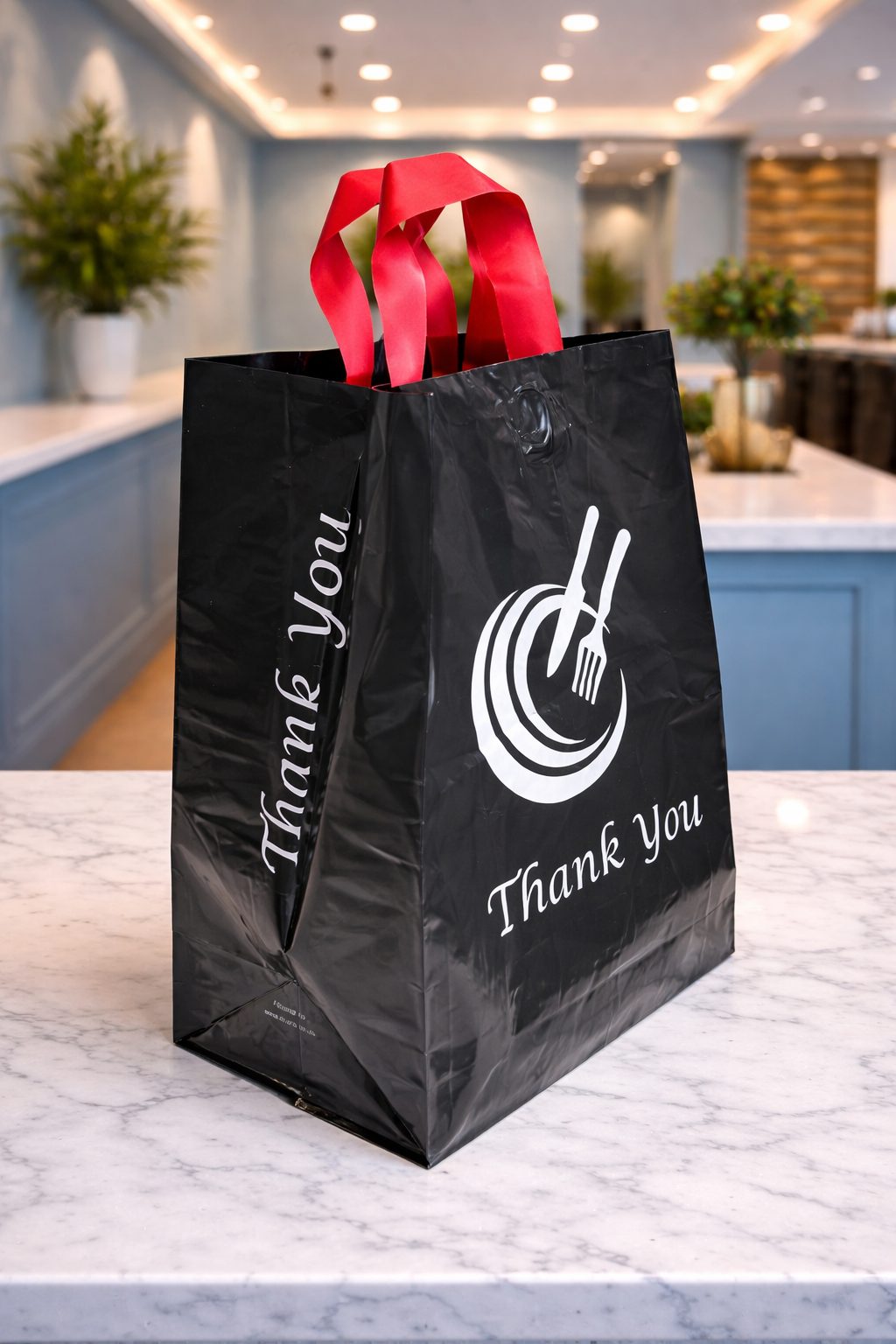 Loop Handle Takeaway Bags Large – Recyclable HDPE Food Delivery Carrier Bags with Cardboard Reinforced Handles - Image 9