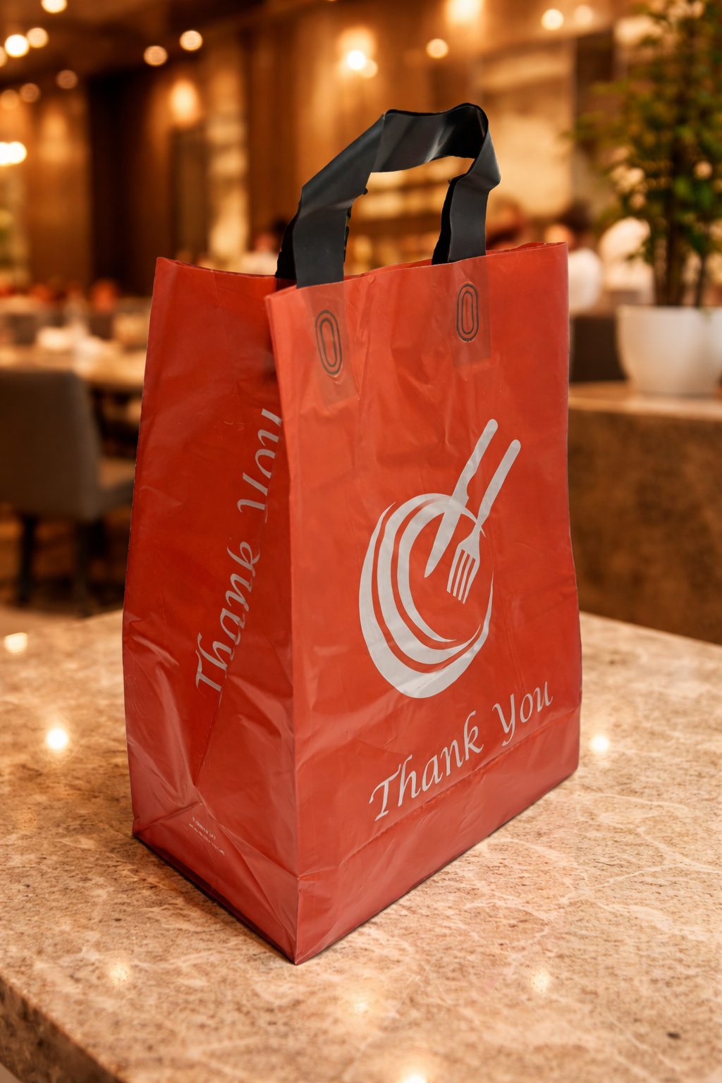 Loop Handle Takeaway Bags Large – Recyclable HDPE Food Delivery Carrier Bags with Cardboard Reinforced Handles - Image 4