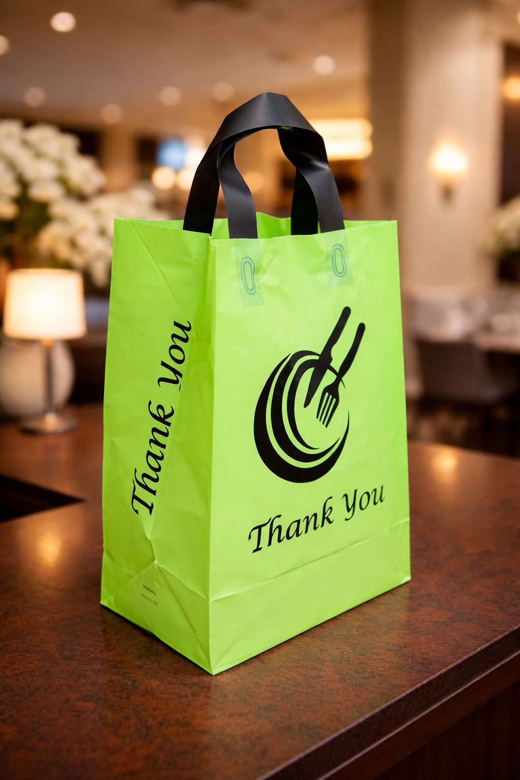Loop Handle Takeaway Bags Large – Recyclable HDPE Food Delivery Carrier Bags with Cardboard Reinforced Handles - Image 2