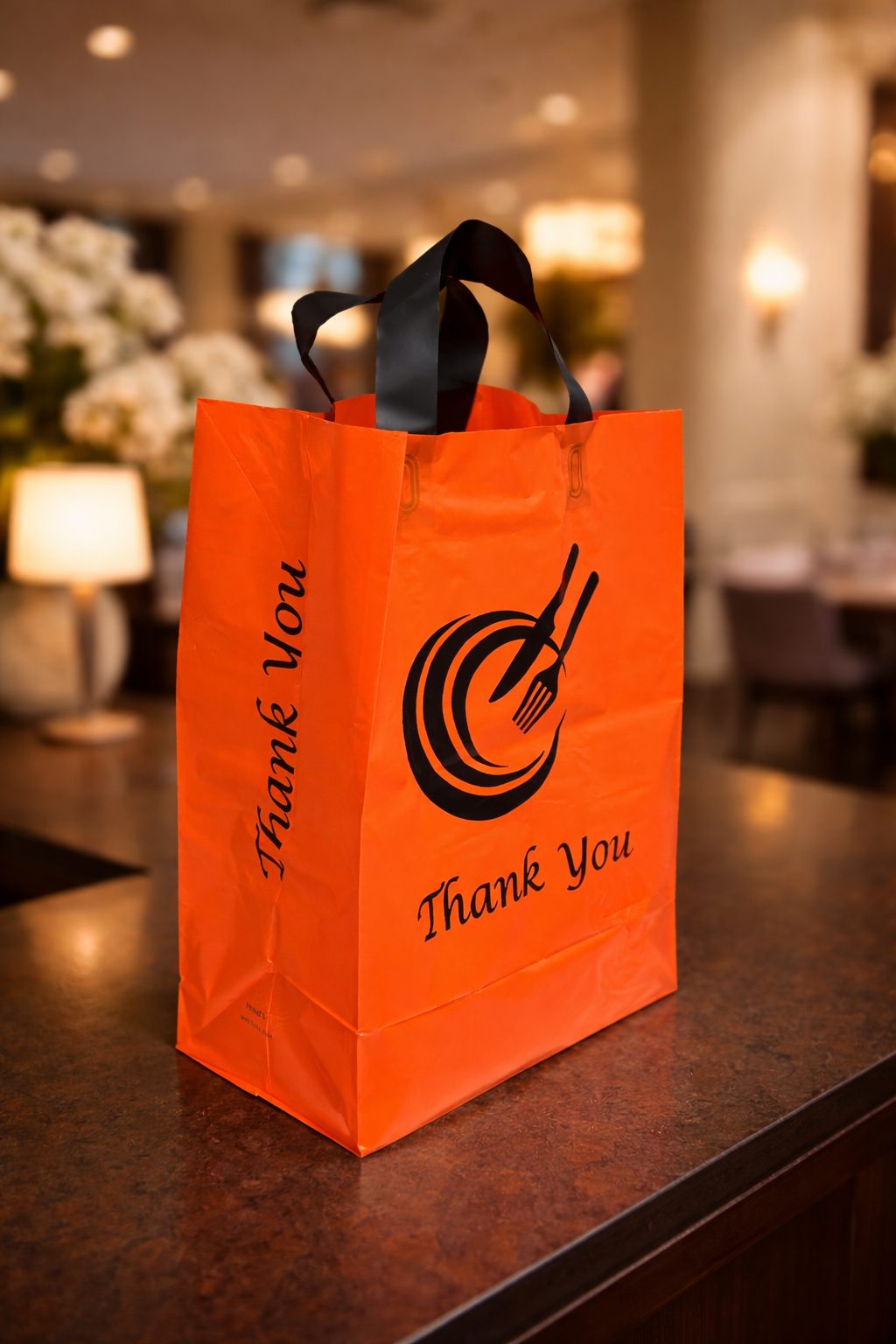 Loop Handle Takeaway Bags Large – Recyclable HDPE Food Delivery Carrier Bags with Cardboard Reinforced Handles - Image 3