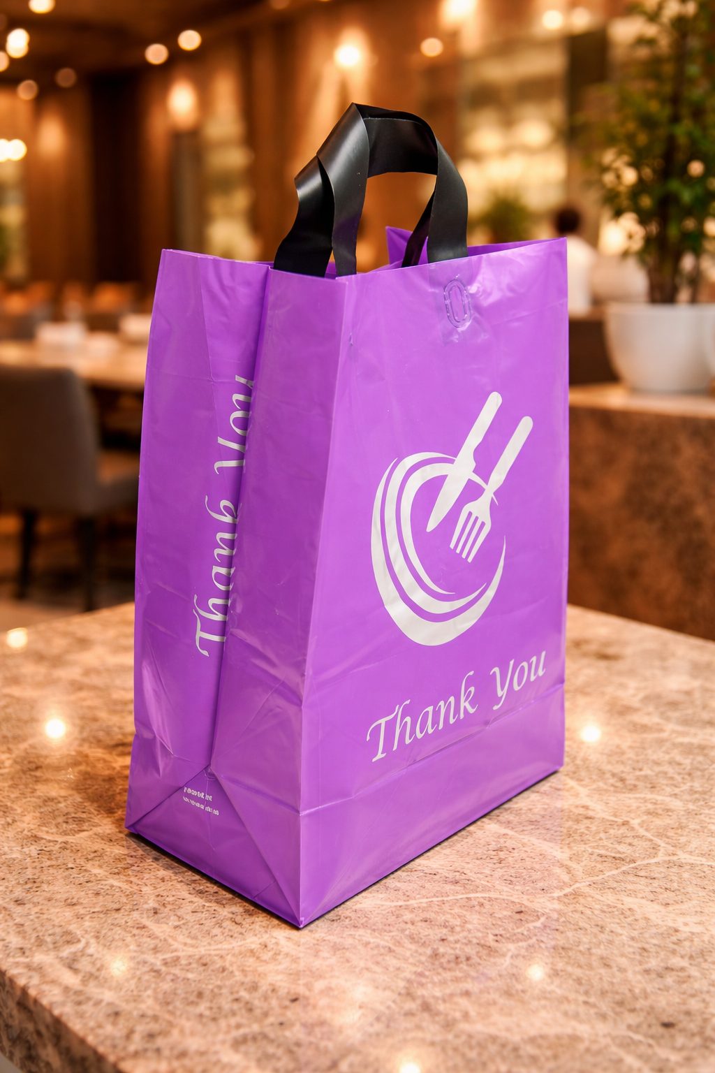 Loop Handle Takeaway Bags Large – Recyclable HDPE Food Delivery Carrier Bags with Cardboard Reinforced Handles - Image 5