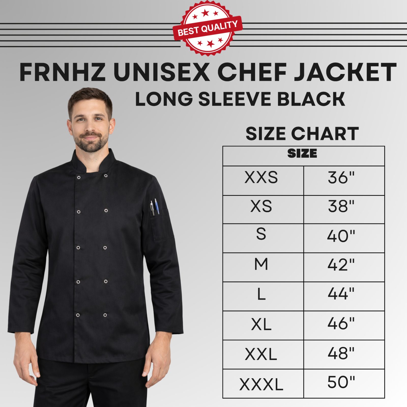 Black Chefs Jacket Unisex Long Sleeve - Image 4
