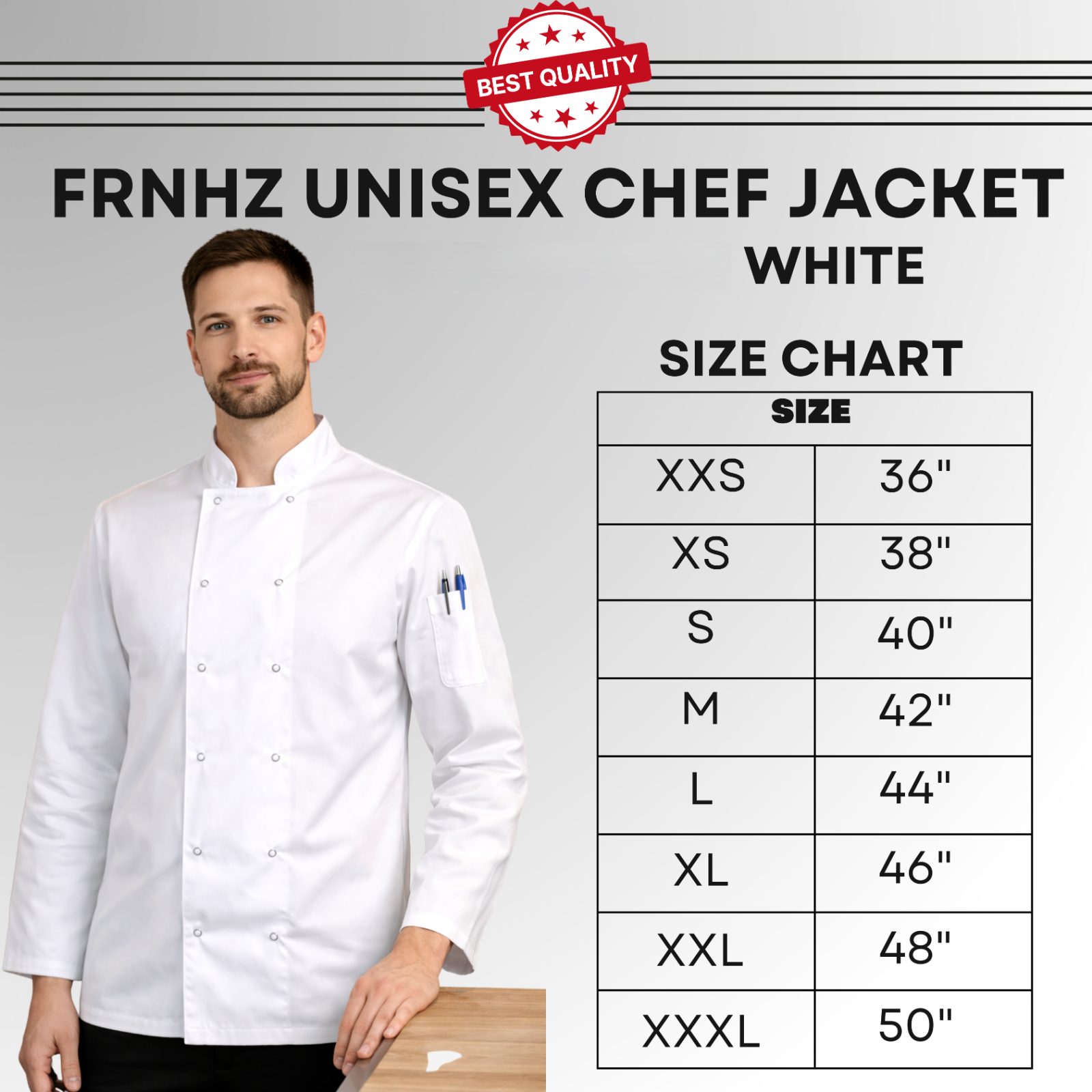 White Chefs Jacket Unisex Long Sleeve - Image 4