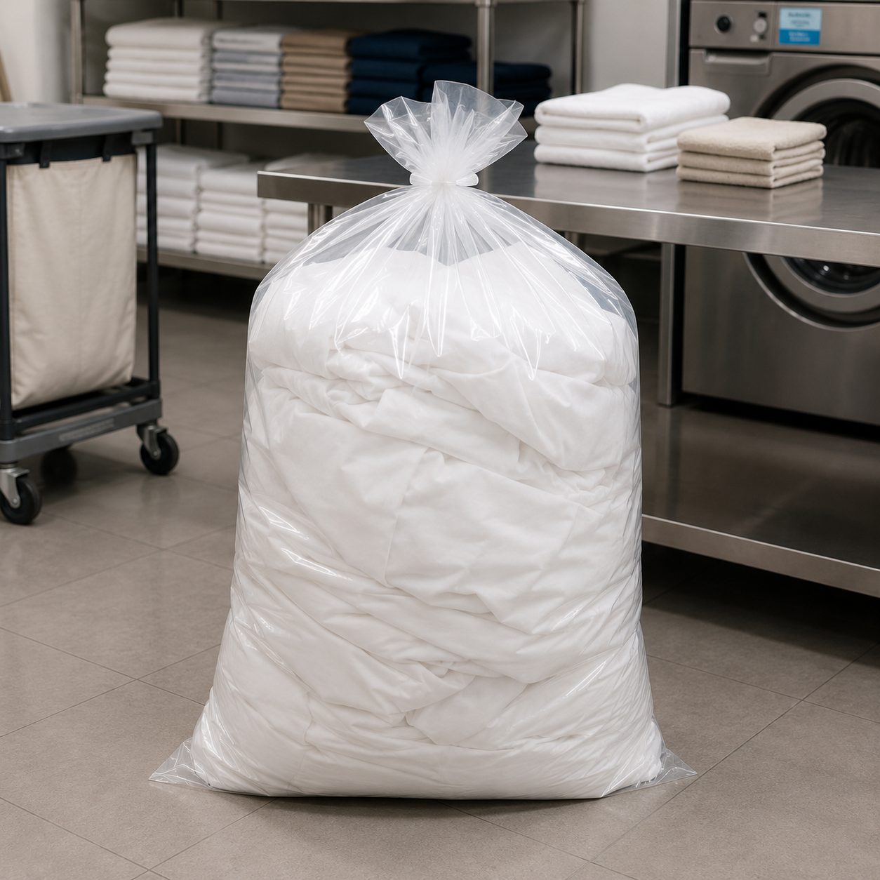 Clear Polythene Bags – commercial laundry bags, UK Linen House