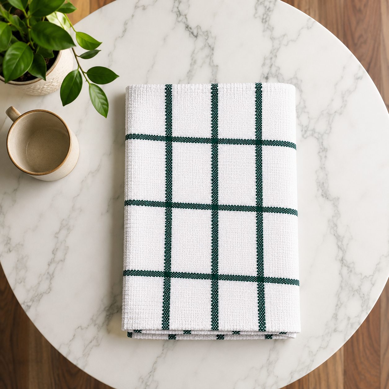 Finest Terry Tea Towels White/Green – catering tea towels, UK Linen House