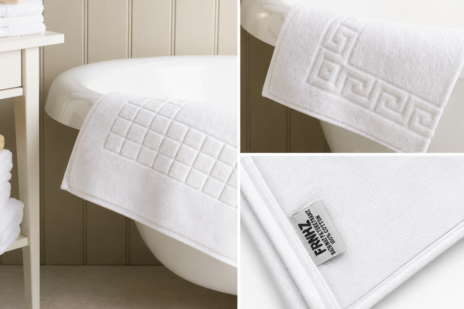 750 GSM Greek Key bath mat, heavyweight commercial bath mat supplied by Linen House
