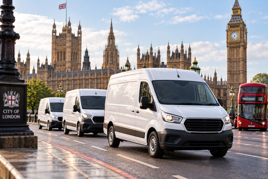White Linen House delivery vans on the road in the UK, delivering hotel and restaurant linen