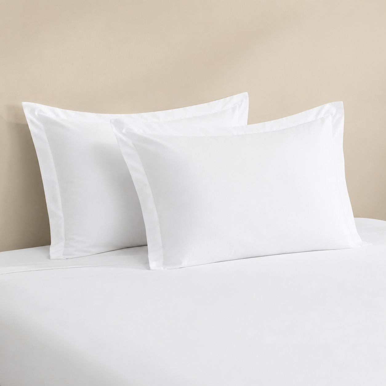 Oxford-style hotel pillow case in CVC 130 fabric, supplied by Linen House