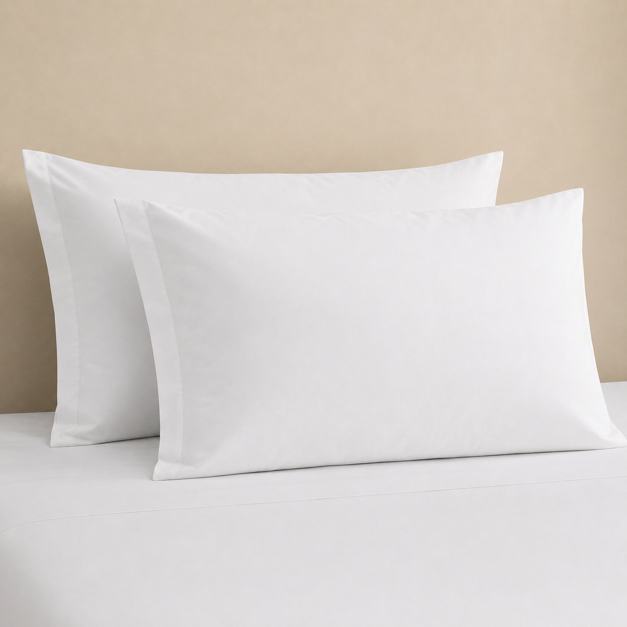 Plain bag-style hotel pillow case in CVC 130 fabric, supplied by Linen House