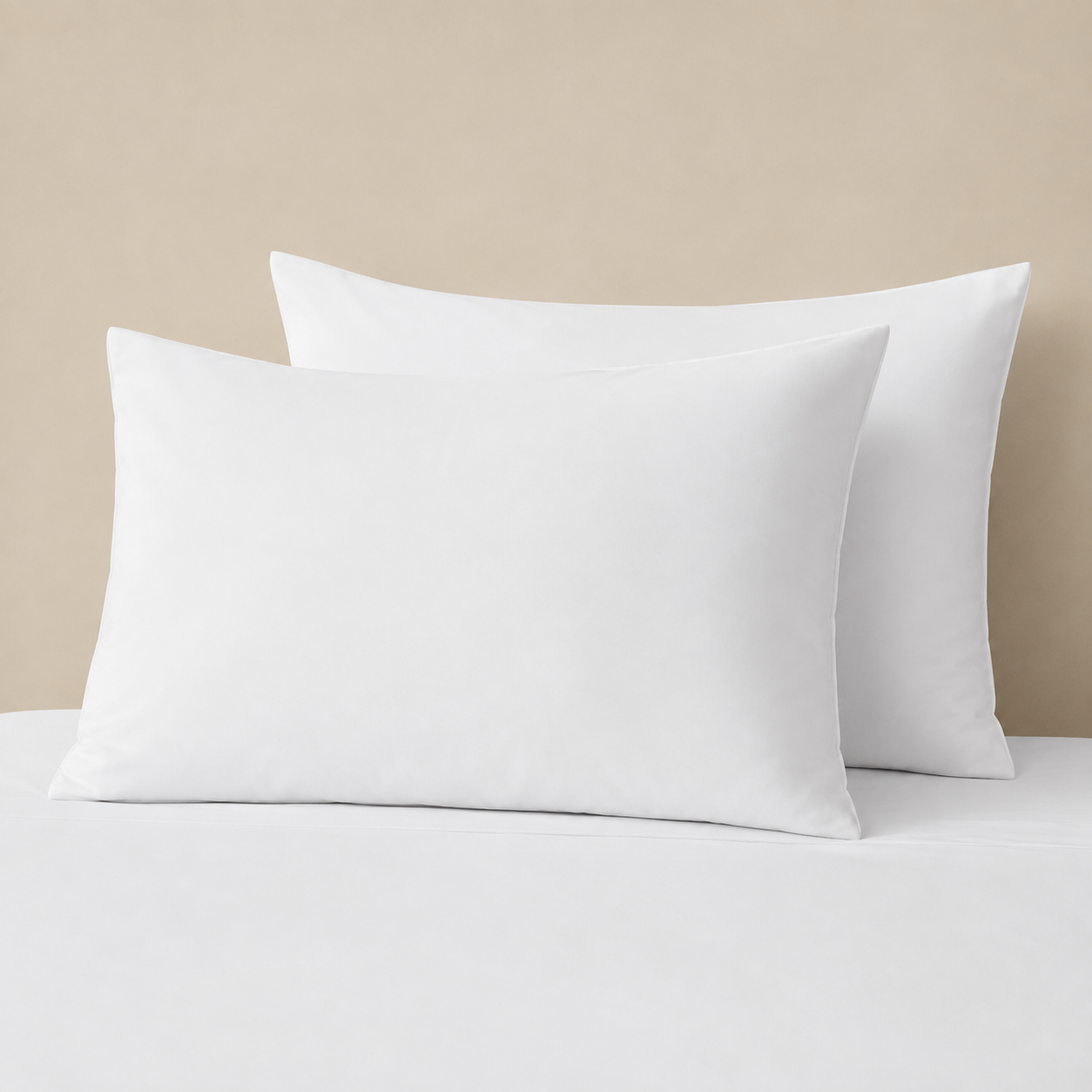 Bag-style hotel pillow case in white T-200 percale fabric, supplied by Linen House