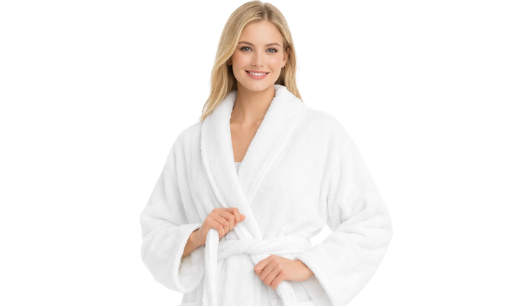 Cotton terry bath robe for hotel rooms and spas, UK Linen House